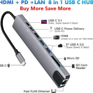 Hub USB-C 8 en 1 Type C 3.1 à 4K HDMI