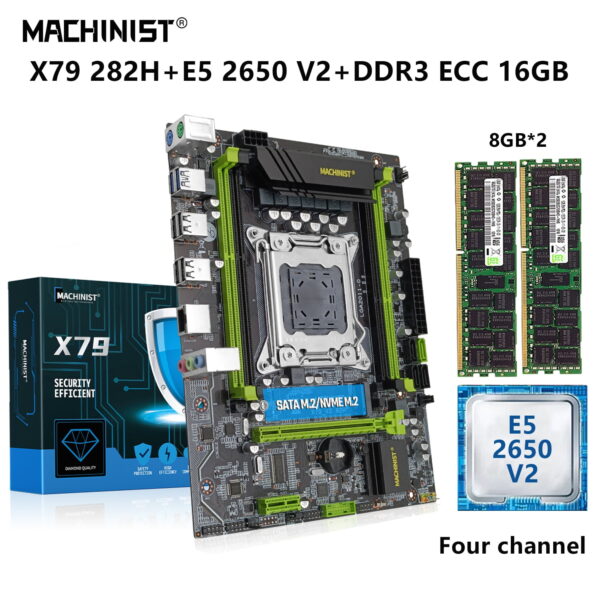 Carte Mère X79 avec Xeon E5 2650 V2 MACHINIST - Kit Avec Xeon E5 2650 V2 Processeur 16G = 8G * 2 DDR3 RAM ECC Soutien Quatre Canaux X79 282H